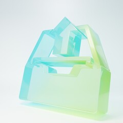 Frosted glass Upload inbox icon isolated on white background. Extract files from archive. Minimalism concept. 3D render illustration