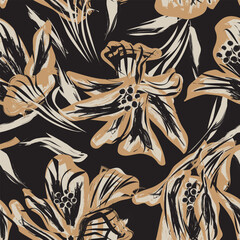 Neutral Colour Abstract Floral Seamless Pattern Design