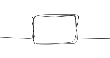 Rectangular frame with rounded corners in one line art style. Drawing with editable black stroke on a white background. Vector illustration, message concept.