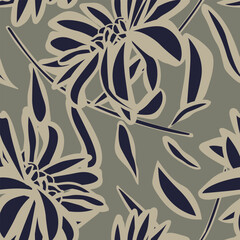 Neutral Colour Abstract Floral Seamless Pattern Design