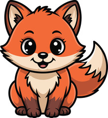 Obraz premium Adorable Little Red Fox Cartoon Character Sitting and Smiling for Childrens Design