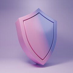 Purple Shield icon isolated on purple background. Guard sign. Minimalism concept. 3D render illustration