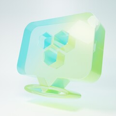 Frosted glass Honeycomb bee location map pin pointer icon isolated on white background. Farm animal map pointer. Minimalism concept. 3D render illustration