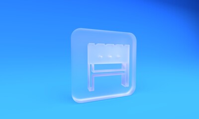 Frosted glass BBQ brazier icon isolated on blue background. Square frosted glass button. 3D render illustration