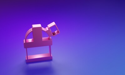 Pink Astronomical observatory icon isolated on purple-blue background. Observatory with a telescope. Scientific institution. Minimalism concept. 3D render illustration