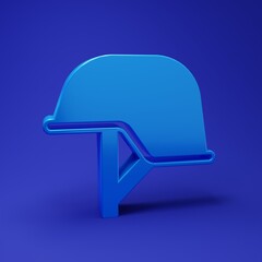 Blue Military helmet icon isolated on blue background. Army hat symbol of defense and protect. Protective hat. Minimalism concept. 3D render illustration