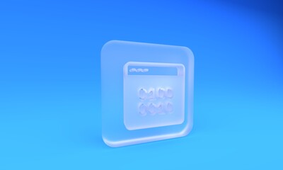 Frosted glass Binary code icon isolated on blue background. Square frosted glass button. 3D render illustration