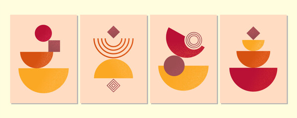 Set of Four Modern Grainy Abstract Minimalist Geometric Art Prints