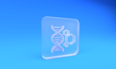 Frosted glass Genetic engineering icon isolated on blue background. DNA analysis, genetics testing, cloning, paternity testing. Square frosted glass button. 3D render illustration