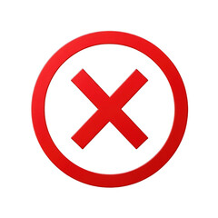 Obraz premium Red cross mark in circle icon for error or cancelled action isolated on transparent background