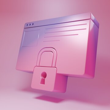 Purple-pink Secure your site with HTTPS, SSL icon isolated on pink background. Internet communication protocol. Minimalism concept. 3D render illustration