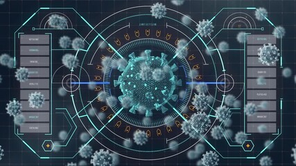 Animation of covid 19 cells and data processing - Powered by Adobe