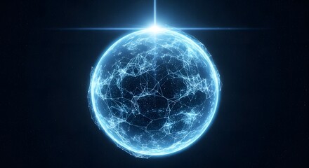 Glowing blue planet with radiant aura in space