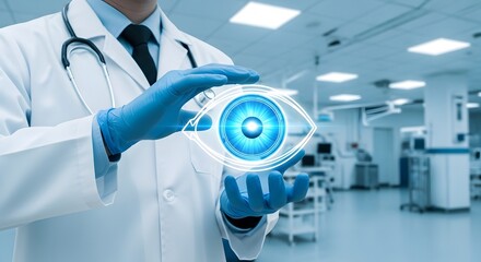 Doctor examining a digital medical scan in a modern hospital environment with futuristic technology