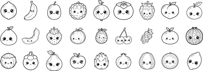 Obraz premium Collection of various fruit faces illustrations