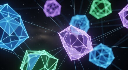 Abstract network of glowing geometric shapes