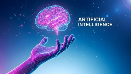 Artificial intelligence concept with human hand and brain