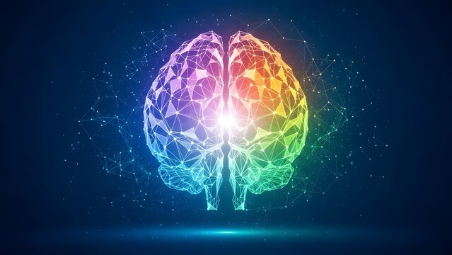 Vibrant brain illustration with rainbow colors and glowing effect - Powered by Adobe