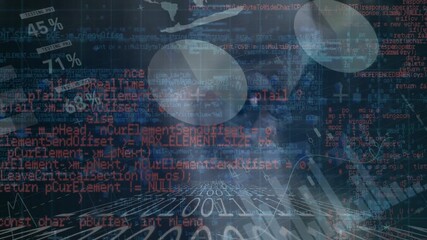 Animation of financial data processing and world map with binary coding - Powered by Adobe