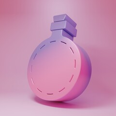 Obraz premium Purple-pink Canteen water bottle icon isolated on pink background. Tourist flask icon. Jar of water use in the campaign. Minimalism concept. 3D render illustration