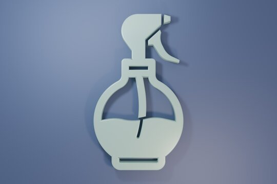 Grey Water spray bottle icon isolated on purple-blue background. Sprinkler for ironing. Minimalism concept. 3D render illustration