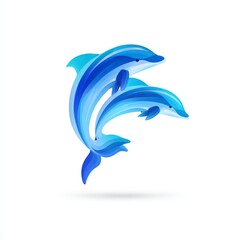Fototapeta premium two blue jumping dolphins - logo design on white background