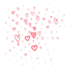 Pattern with cute hand-drawn red hearts on white background. Creative minimalist design for Valentine's Day gift wrapping paper, wedding textiles, romantic wallpapers, and festive digital backgrounds