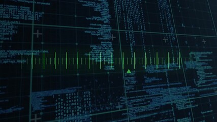 Animation of glowing data processing with markers over grid - Powered by Adobe