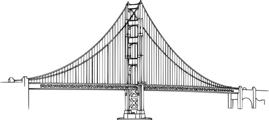 Fototapeta premium Suspension Bridge City Landmark Vector Line Icon Illustration