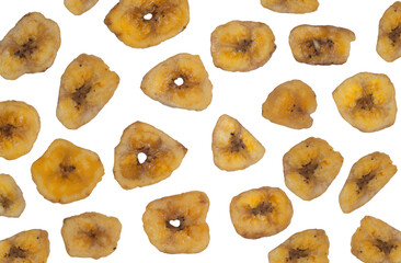 Isolated many banana slices on a white background