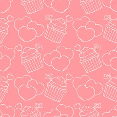 Valentine Heart Cupcake Seamless Repeat Pattern