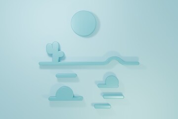 Blue Desert landscape with cactus icon isolated on blue background. Minimalism concept. 3D render illustration