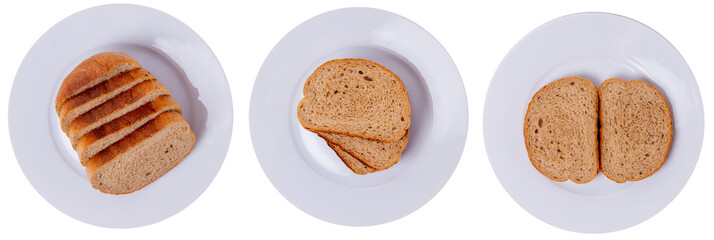 Isolated set of a plate with unleavened bread slices on a white background