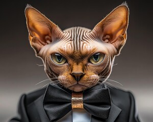 Sophisticated cat in tuxedo with fierce expression.