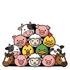 Fototapeta premium Cute farm animals gathered together in playful pyramid