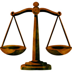 Watercolor Illustration of Golden Scales of Justice