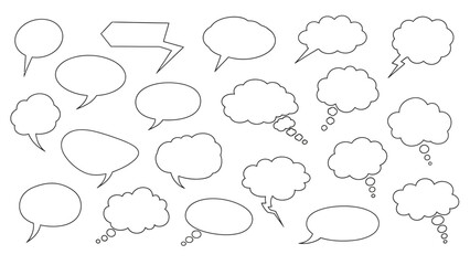 Fototapeta premium Collection of Various Black Outlined Speech Bubbles on White Background.
