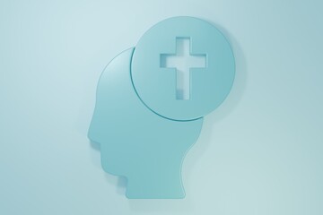 Blue Man graves funeral sorrow icon isolated on blue background. The emotion of grief, sadness, sorrow, death. Minimalism concept. 3D render illustration