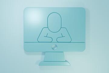 Blue Online psychological counseling distance icon isolated on blue background. Psychotherapy, psychological help, psychiatrist online consulting. Minimalism concept. 3D render illustration