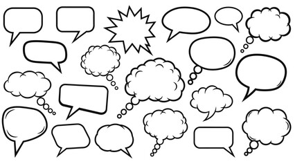 Fototapeta premium Collection of Black and White Comic Speech Bubbles for Communication and Expression.