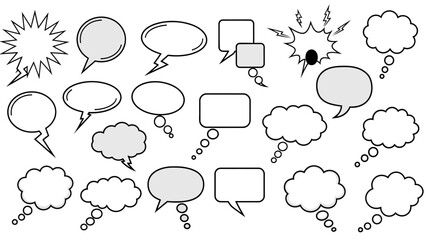 Fototapeta premium Assorted Comic Speech Bubbles and Thought Clouds in Black and White.