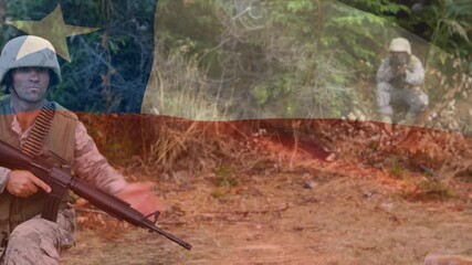 Animation of flag of chile over diverse male soldiers