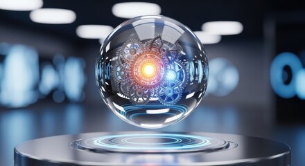 Futuristic Crystal Sphere Gears Abstract Technology