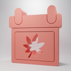 Pink Calendar with autumn leaves icon isolated on pink background. Minimalism concept. 3D render illustration