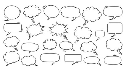 Fototapeta premium Collection of Hand-Drawn Black and White Speech Bubbles for Communication and Design.