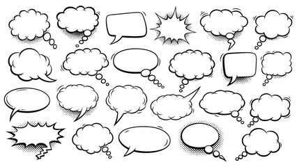 Fototapeta premium Collection of Comic Speech Bubbles in Various Shapes and Styles.