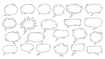 Fototapeta premium Collection of Hand-Drawn Speech Bubbles in Various Shapes and Styles.