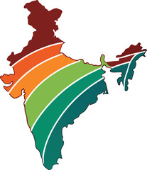 Stylized colorful striped map outline graphic representing abstract development and progress within the nation of india