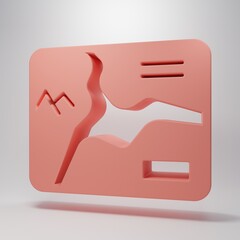 Pink Topographic map with route and coordinates icon isolated on pink background. Minimalism concept. 3D render illustration
