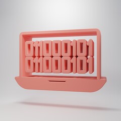 Pink Binary code icon isolated on pink background. Minimalism concept. 3D render illustration